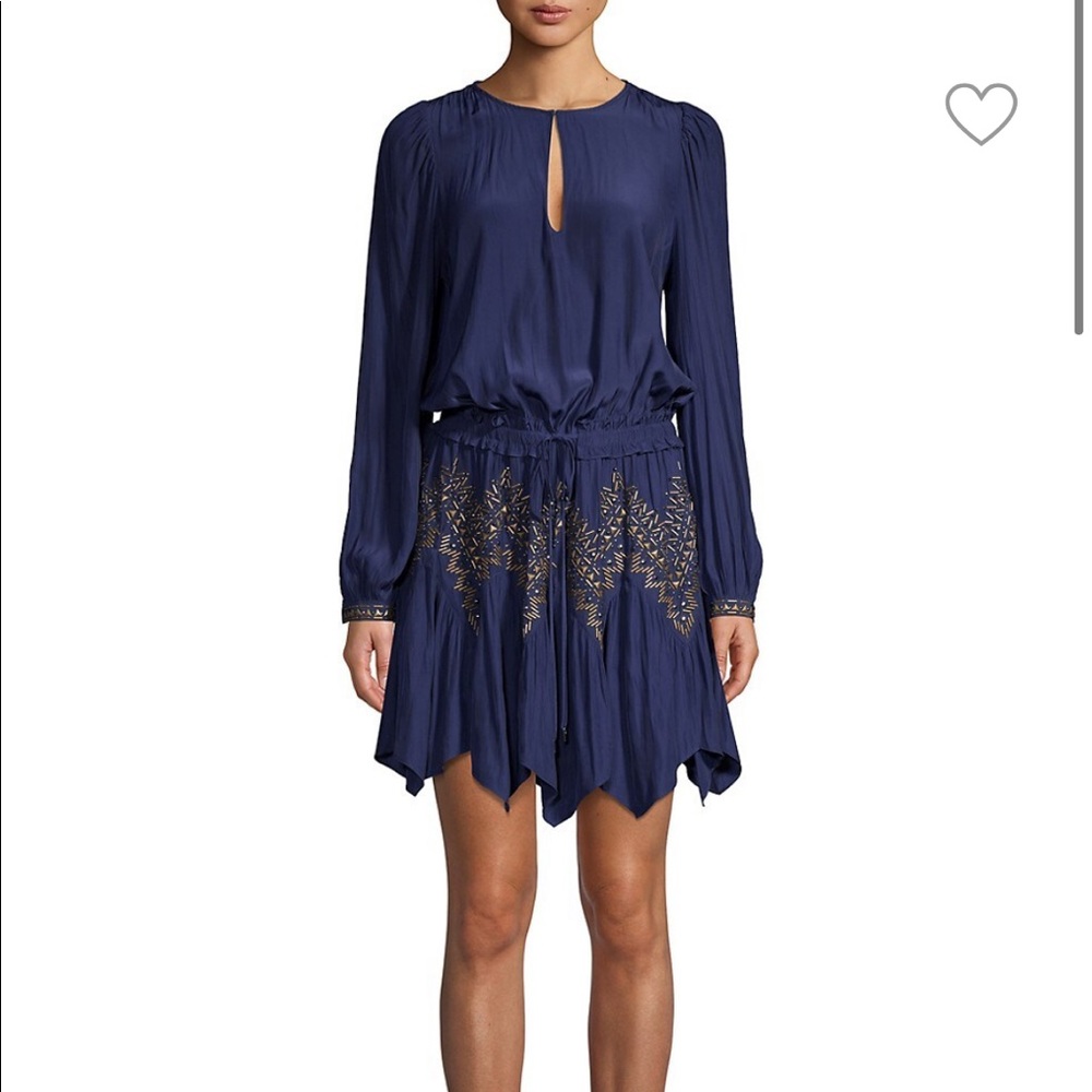 Ramy Brook Navy Blue Dress with Gold Embroidery